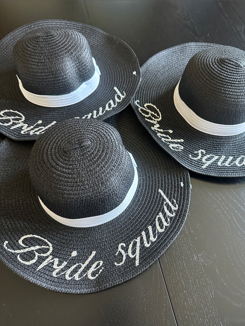 Bride Squad Black Straw Sun Hats with Rhinestones